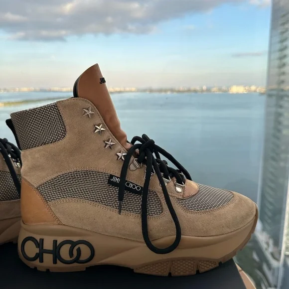 Jimmy Choo Beige and Black Star-Embellished Boots - Picture 6 of 13